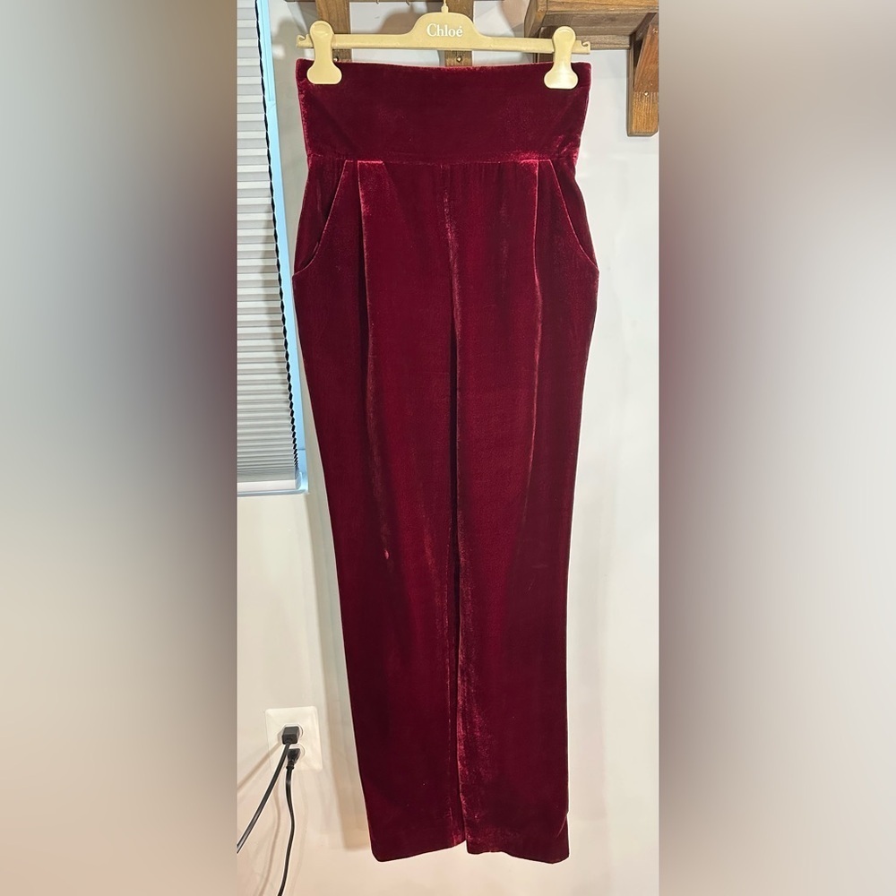 NWT Rasario Silk Velvet High Waisted Trouser Pants Burgundy FR 40 (US 6)
